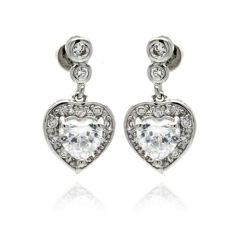 Rhodium Plated Brass Clear Cz Heart Earring