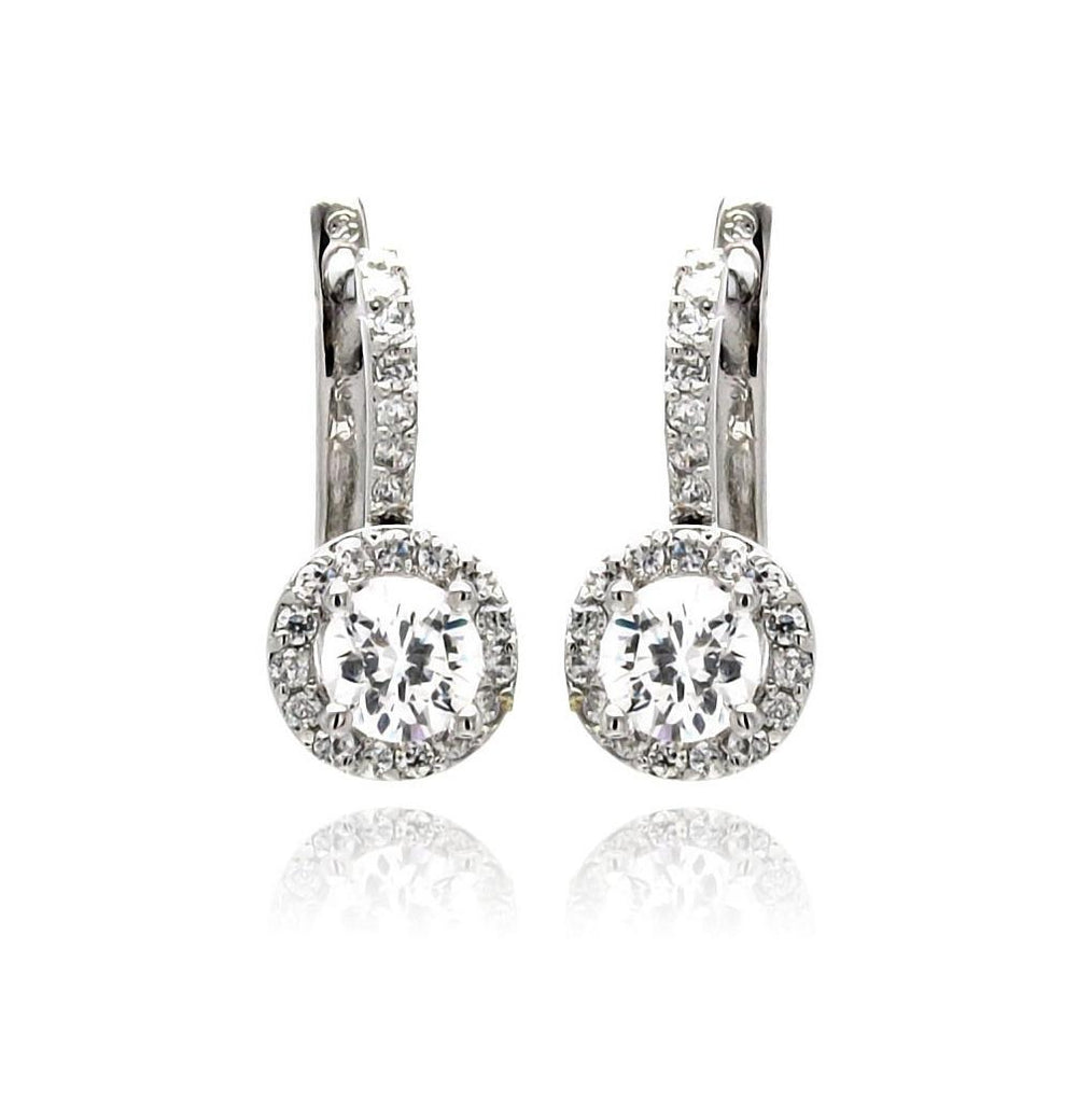 Rhodium Plated Brass Clear Round Cz Earring