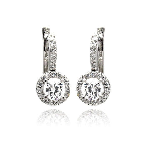 Rhodium Plated Brass Clear Round Cz Earring