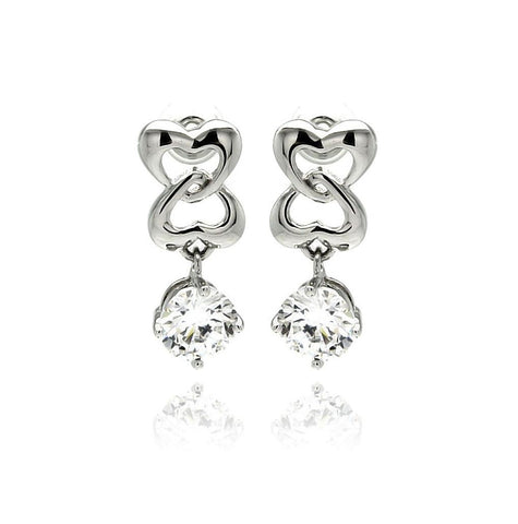 Rhodium Plated Brass Clear Cz Heart Accent Earring