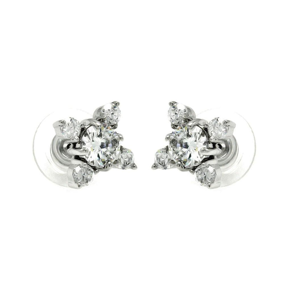 Rhodium Plated Brass 5 Clear Cz Earring