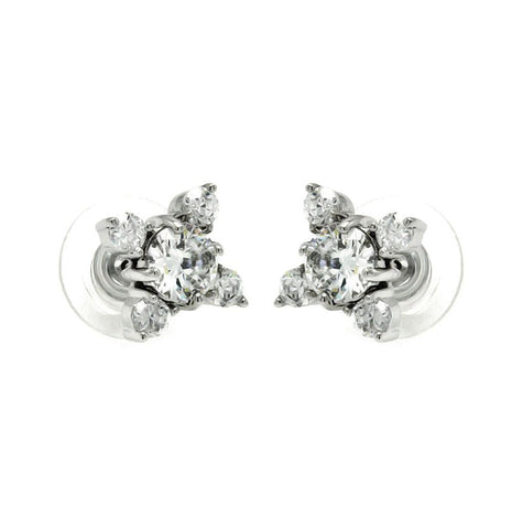 Rhodium Plated Brass 5 Clear Cz Earring