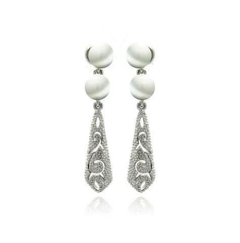 Rhodium Plated Brass White Pearl Tie Accent Earring