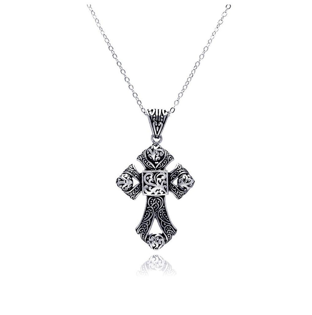 Black Rhodium Plated Brass Cross Pendant Necklace