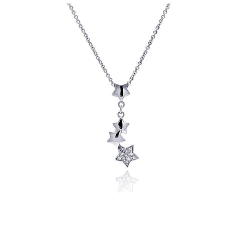 Rhodium Plated Brass Clear Cz Hanging Stars Pendant Necklace