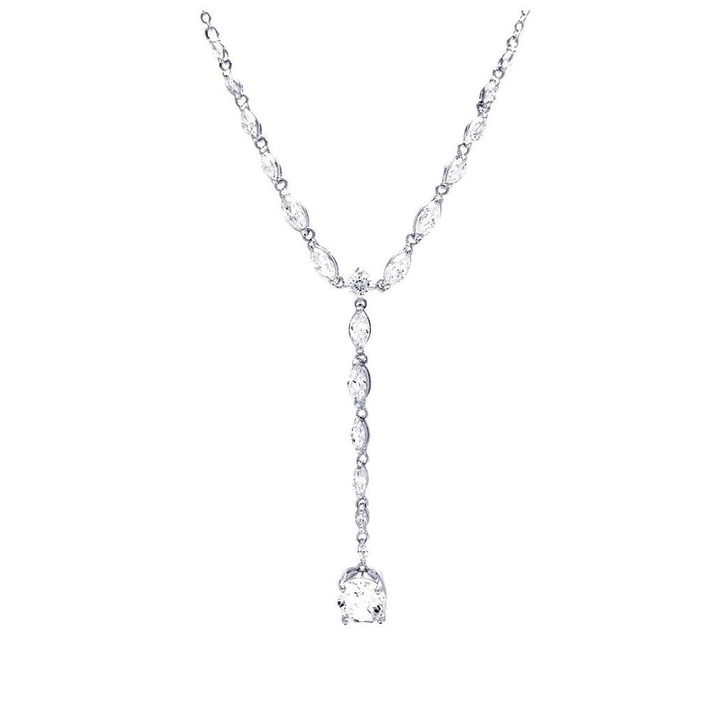 Rhodium Plated Brass Multi Clear Cz Pendant Necklace