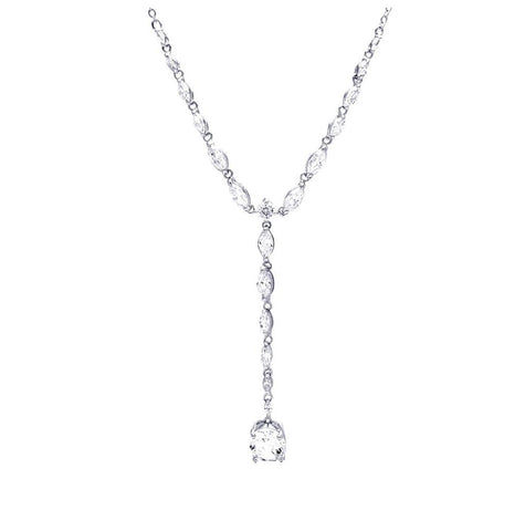 Rhodium Plated Brass Multi Clear Cz Pendant Necklace