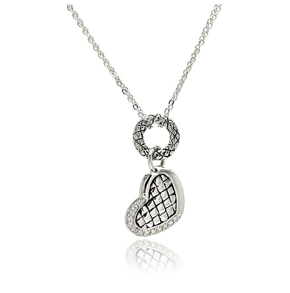 Rhodium Plated Brass Clear Cz Heart Pendant Necklace