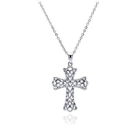 Rhodium Plated Brass Cross Outline Pendant Necklace