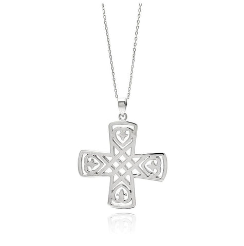 Rhodium Plated Brass Cross Outline Pendant Necklace