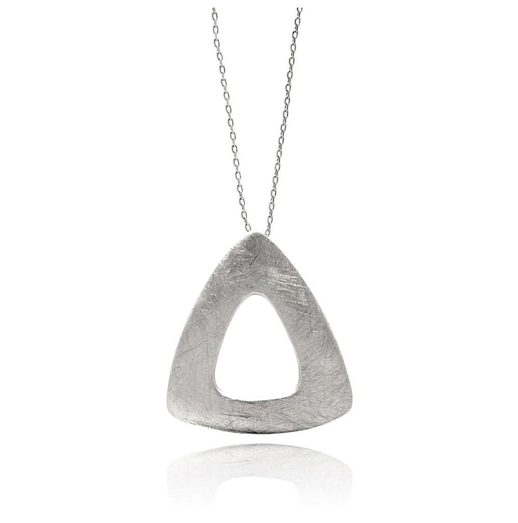 Rhodium Plated Brass Matte Finish Open Triangle Pendant Necklace