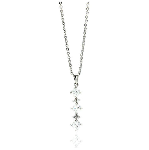 Rhodium Plated Brass Triple Hanging Diamond Shaped Clear Cz Pendant Necklace