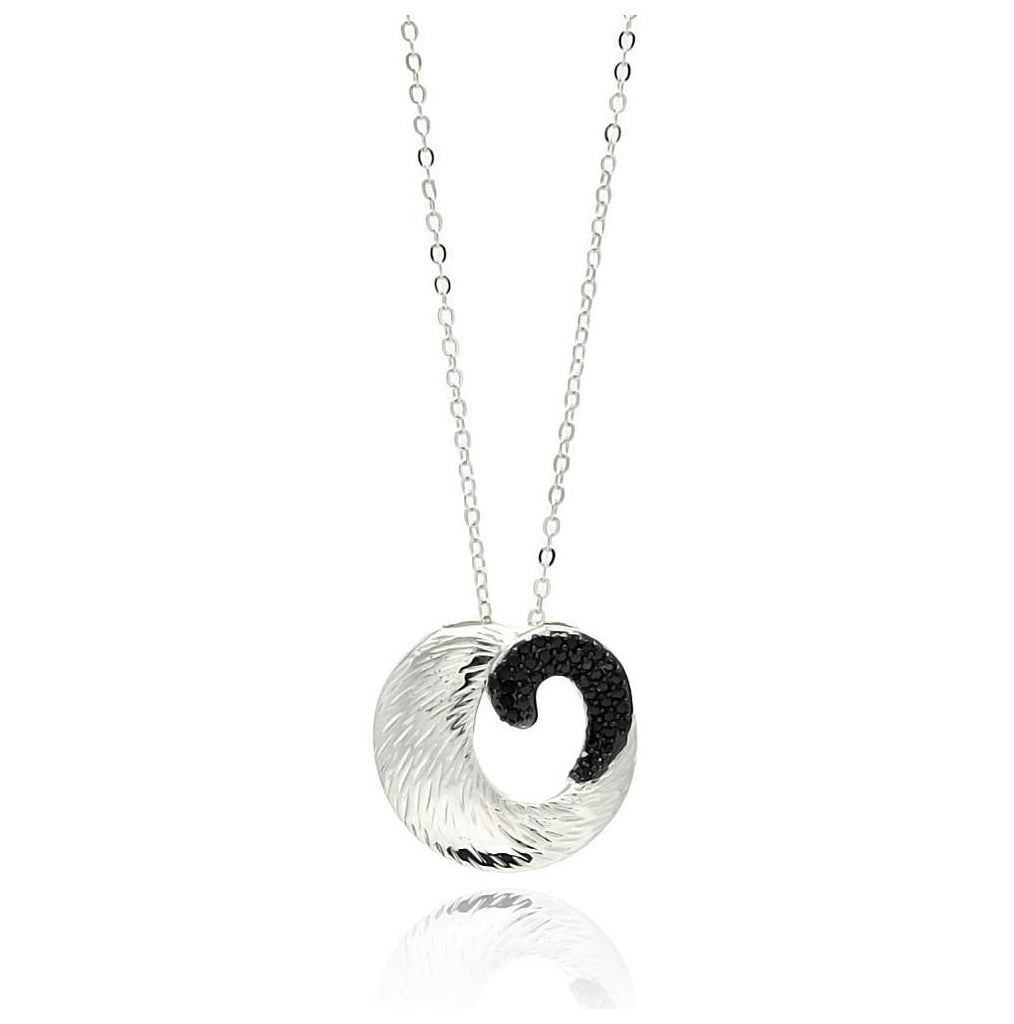 Rhodium & Black Rhodium Plated Brass Open Disc Black Cz Pendant Necklace