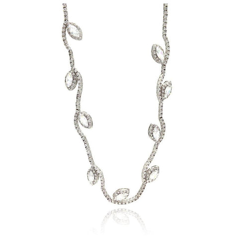 Rhodium Plated Brass Leaf Clear Cz Necklace