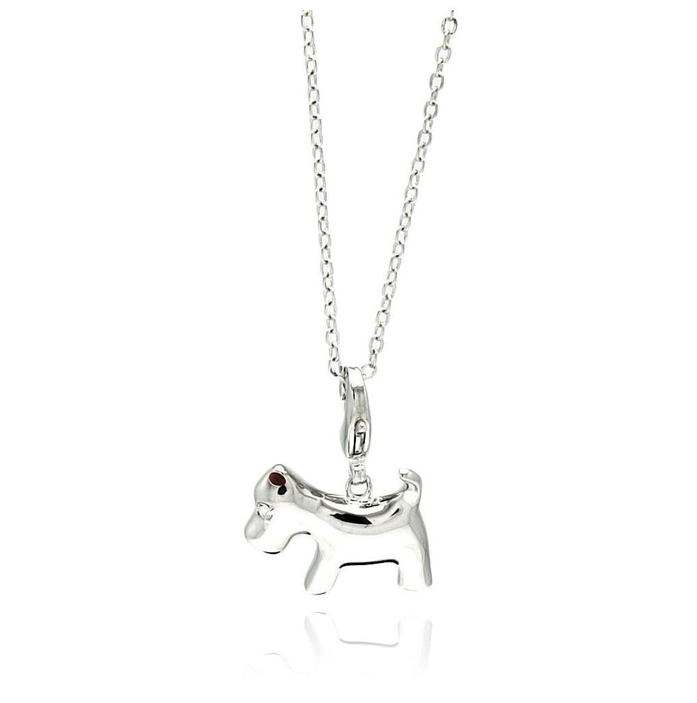 Rhodium Plated Brass High Polish Puppy Clear Cz Pendant Necklace