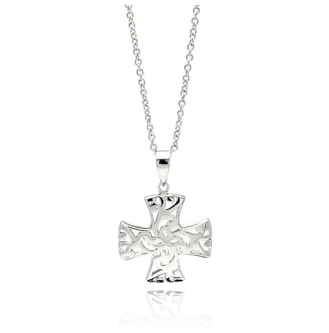 Rhodium Plated Brass High Polish Open Cross Pendant Necklace