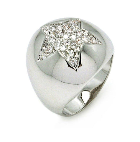 Rhodium Plated Brass Star Clear Cz Dome Ring, <b>size: 5</b>