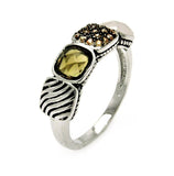 Rhodium Plated Brass 4 Square Multi Designed & Colored Cz Ring, <b>size: 5</b>