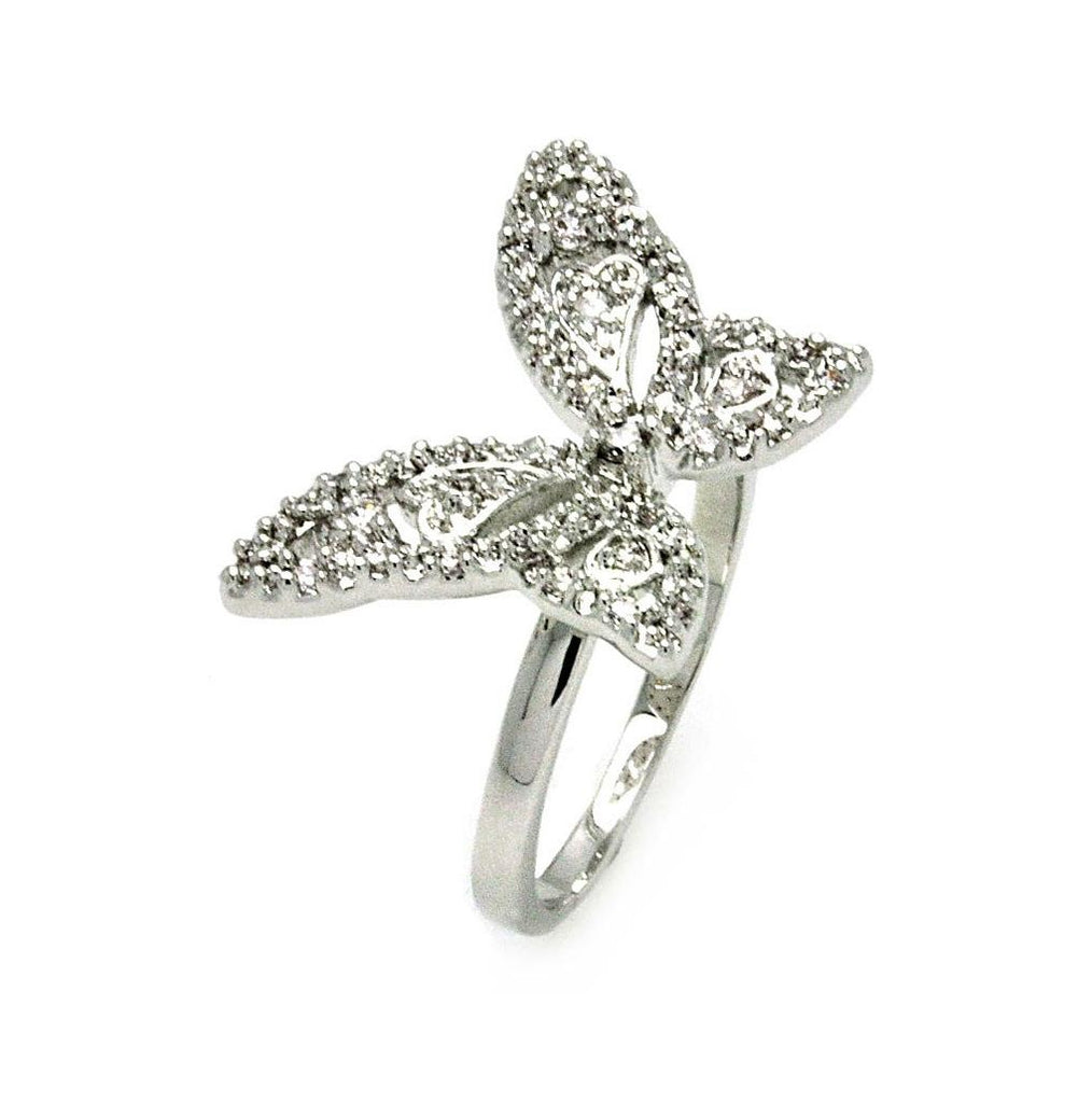 Rhodium Plated Brass Clear Cz Butterfly Ring, <b>size: 5</b>