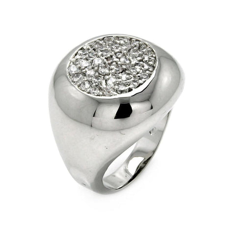 Rhodium Plated Brass Circle Clear Cz Dome Ring, <b>size: 5</b>