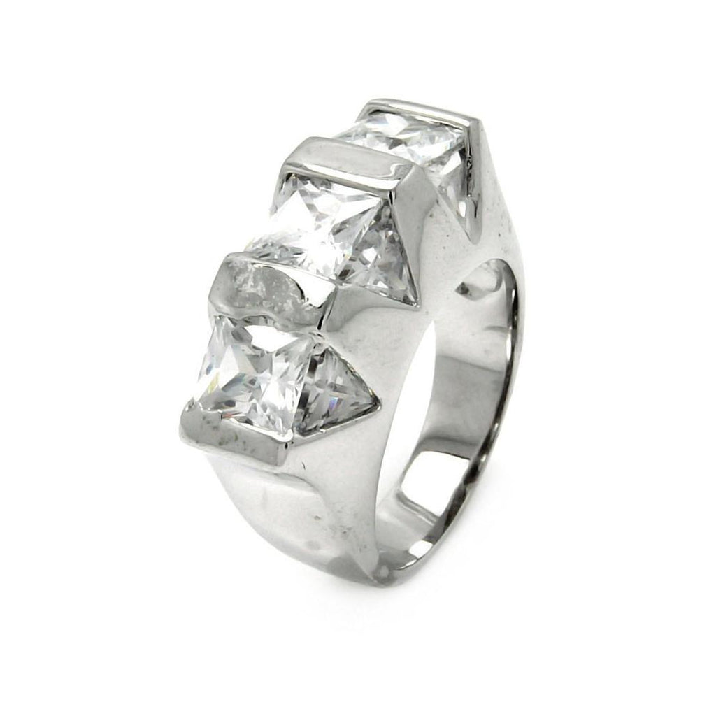 Rhodium Plated Brass 3 Clear Cz Ring, <b>size: 5</b>