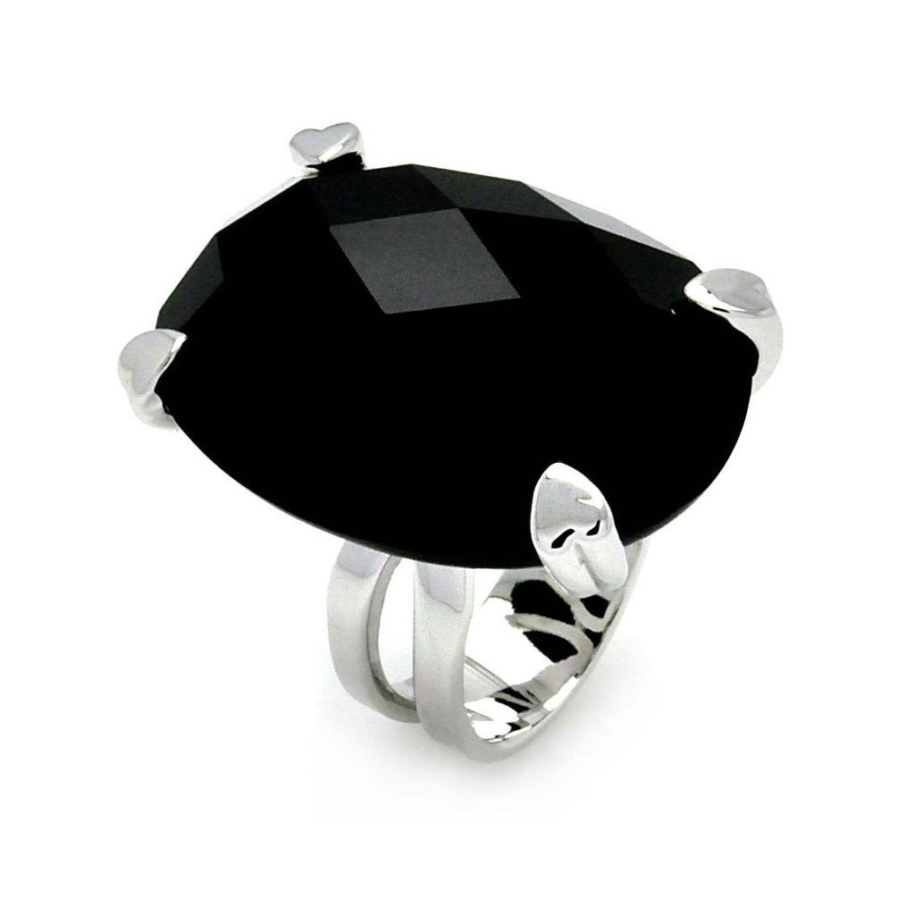 Rhodium Plated Brass Black Oval Cz Ring, <b>size: 5</b>