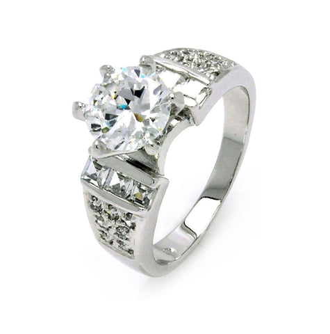 Rhodium Plated Brass Round Clear Cz Bridal Ring, <b>size: 5</b>