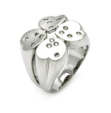 Rhodium Plated Brass 4 Heart Clear Cz Cigar Band Ring, <b>size: 5</b>