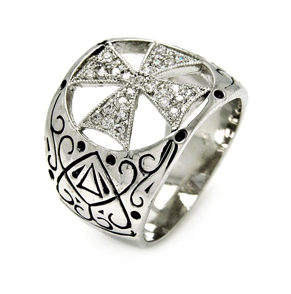 Rhodium Plated Brass Cross Clear Cz Cigar Band Ring, <b>size: 5</b>