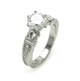 Rhodium Plated Brass Round Center Square Side Clear Cz Bridal Ring, <b>size: 5</b>