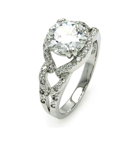 Rhodium Plated Brass Open Wave Clear Cz Bridal Ring, <b>size: 5</b>