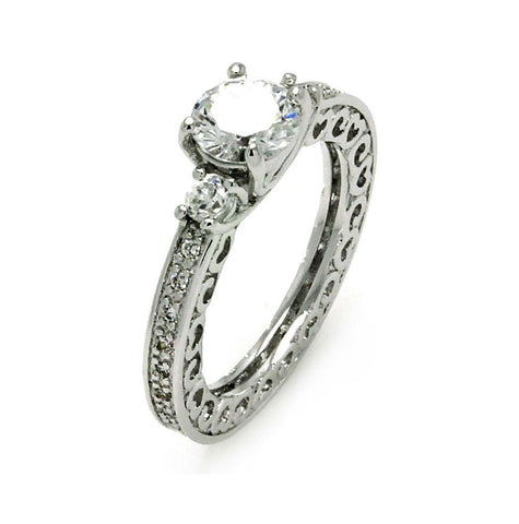 Rhodium Plated Brass Ornate Heart Clear Center Cz Bridal Ring, <b>size: 5</b>