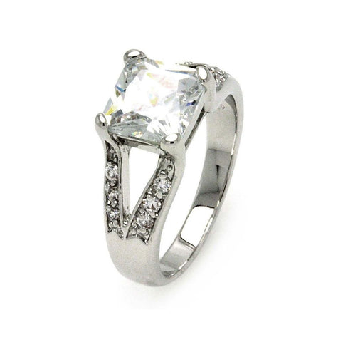 Rhodium Plated Brass Princess Cut Clear Cz Bridal Ring, <b>size: 5</b>