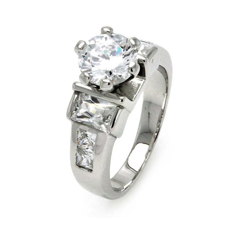 Rhodium Plated Brass Round Clear Baguette Cz Bridal Ring, <b>size: 5</b>