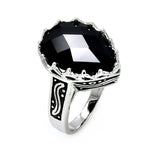 Rhodium Plated Brass Pear Shape Black Cz Ring, <b>size: 5</b>