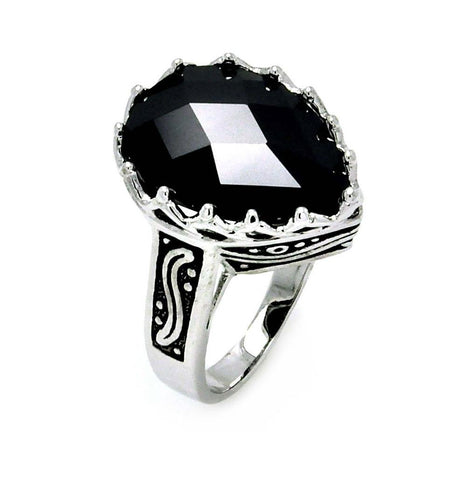 Rhodium Plated Brass Pear Shape Black Cz Ring, <b>size: 5</b>