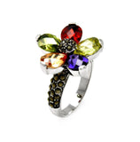 Rhodium & Black Rhodium Plated Brass 2 Toned Multi Colored Flower Cz Ring, <b>size: 5</b>