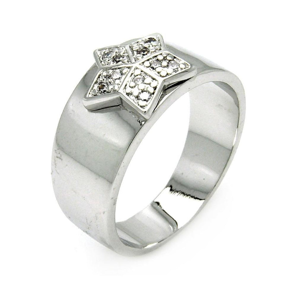 Rhodium Plated Brass Star Clear Cz Ring, <b>size: 5</b>