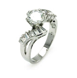 Rhodium Plated Brass Twisted Clear Baguette & Round Cz Bridal Ring, <b>size: 5</b>