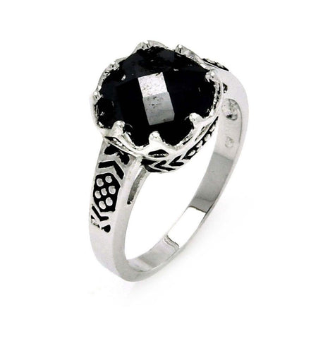 Rhodium Plated Brass Black Cz Crown Ring, <b>size: 5</b>