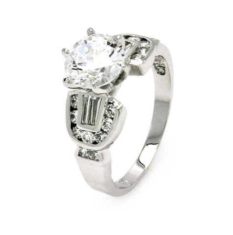 Rhodium Plated Brass Clear Center Cz Bridal Ring, <b>size: 5</b>