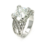 Rhodium Plated Brass Criss Cross Princess Cut Clear Cz Bridal Ring, <b>size: 5</b>