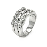 Rhodium Plated Brass 3 Row Clear Cz Ring, <b>size: 5</b>