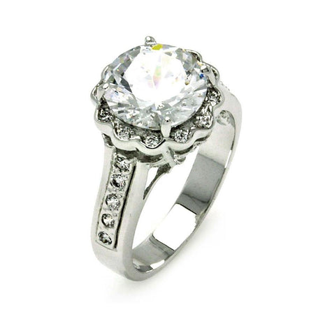 Rhodium Plated Brass Flower Clear Cluster Cz Bridal Ring, <b>size: 5</b>