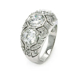 Rhodium Plated Brass 3 Round Clear Cz Dome Ring, <b>size: 5</b>