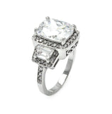 Rhodium Plated Brass 3 Rectangular Clear Cz Past Present Future Engagement Ring, <b>size: 5</b>