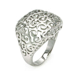 Rhodium Plated Brass Outline Calligraphy Dome Ring, <b>size: 5</b>