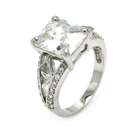 Rhodium Plated Brass Rectangular Clear Cz Bridal Ring, <b>size: 5</b>