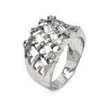 Rhodium Plated Brass Net Clear Cz Cigar Band Ring, <b>size: 5</b>