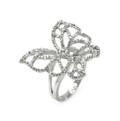 Rhodium Plated Brass Butterfly Outline Clear Cz Ring, <b>size: 5</b>